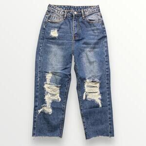 Shein Women’s Jeans Distressed Ankle Denim Blue Small